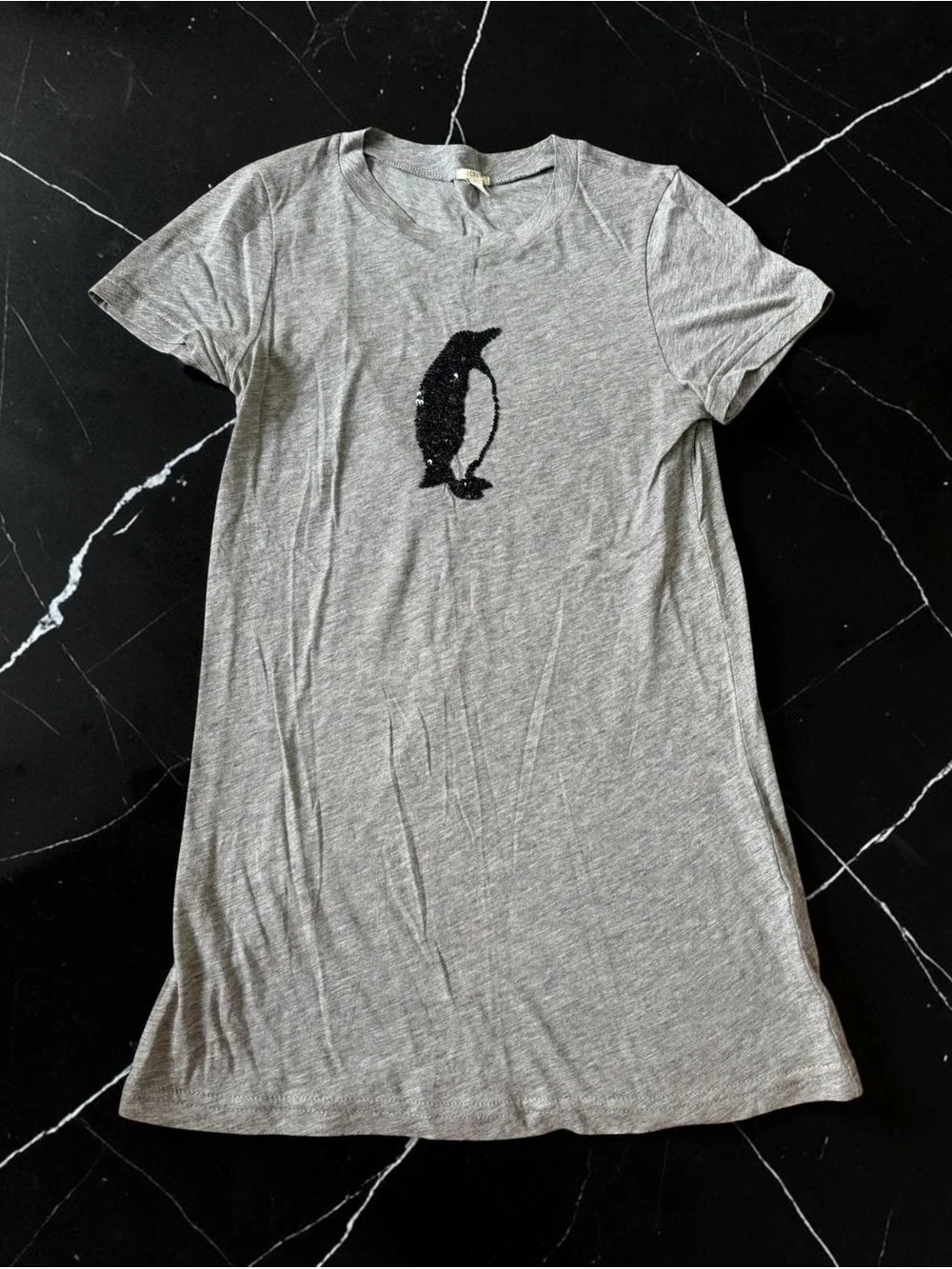 J. Crew Gray Short Sleeve Tee Black Sequin Penguin Y2K T-Shirt Sz Small/S
